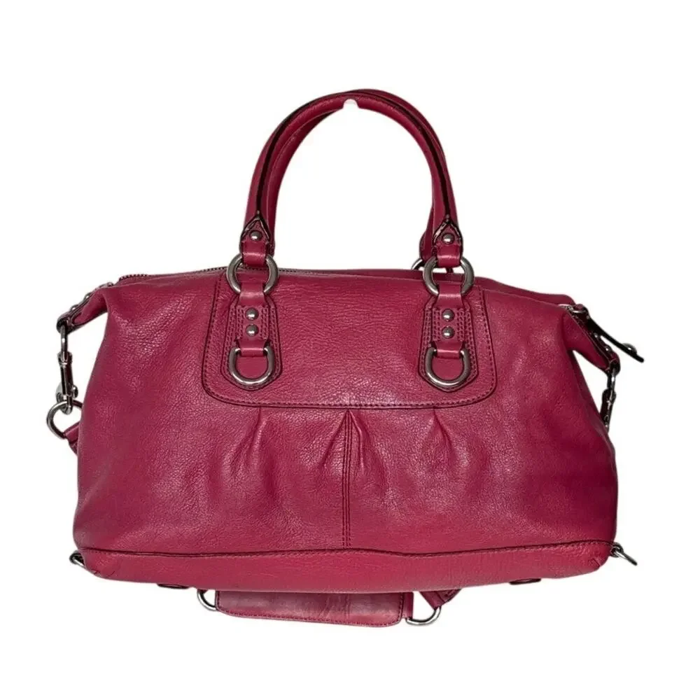 Coach Ashley Raspberry Pink Pebbled Leather Satchel Bag F15445